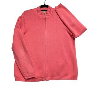 L.L.Bean Womens Coral Pink Full-Zip Cotton Sweater‎ XL Excellent